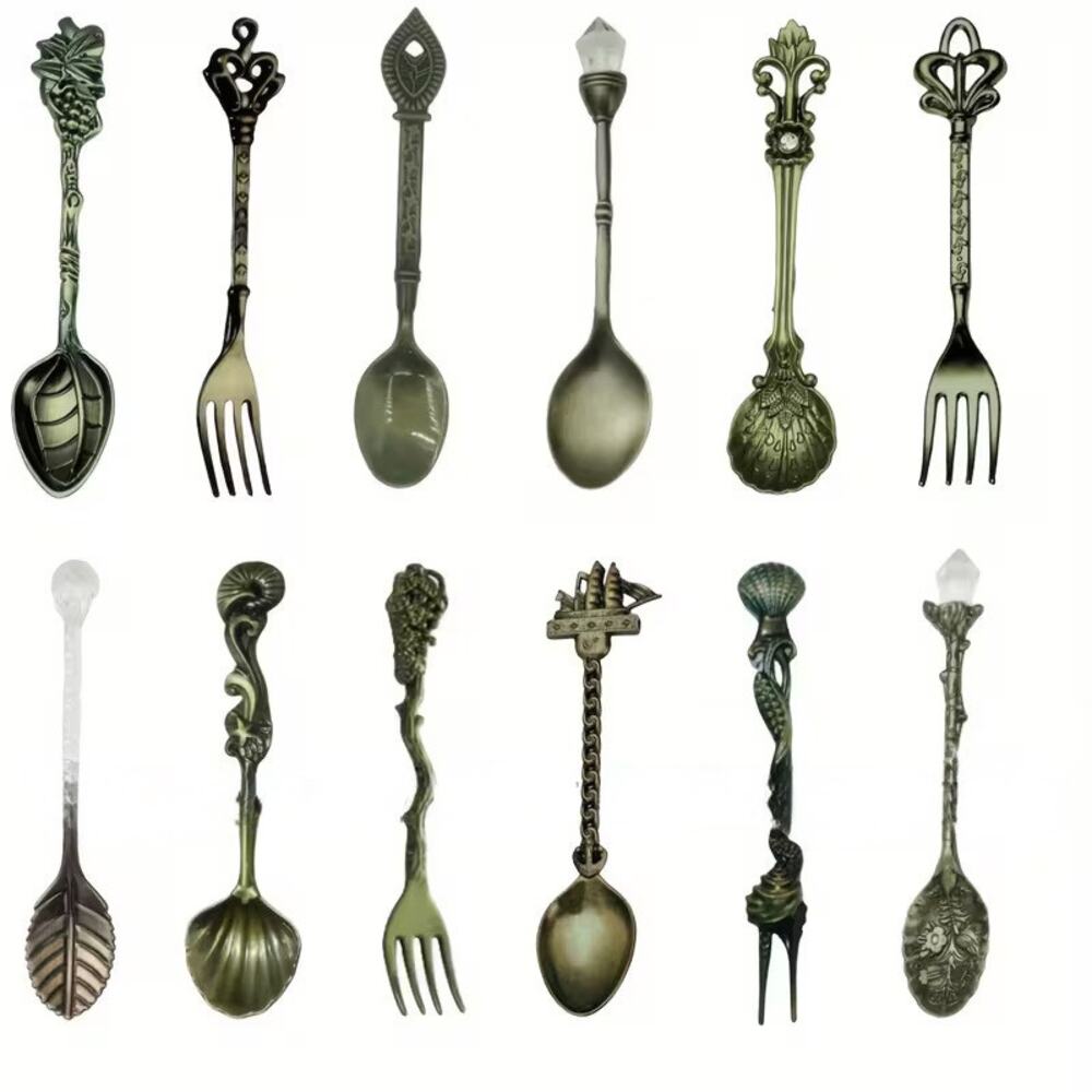 12Pcs Vintage Style Blue Mini Spoons & Forks Set – For Coffee, Dessert, Tea